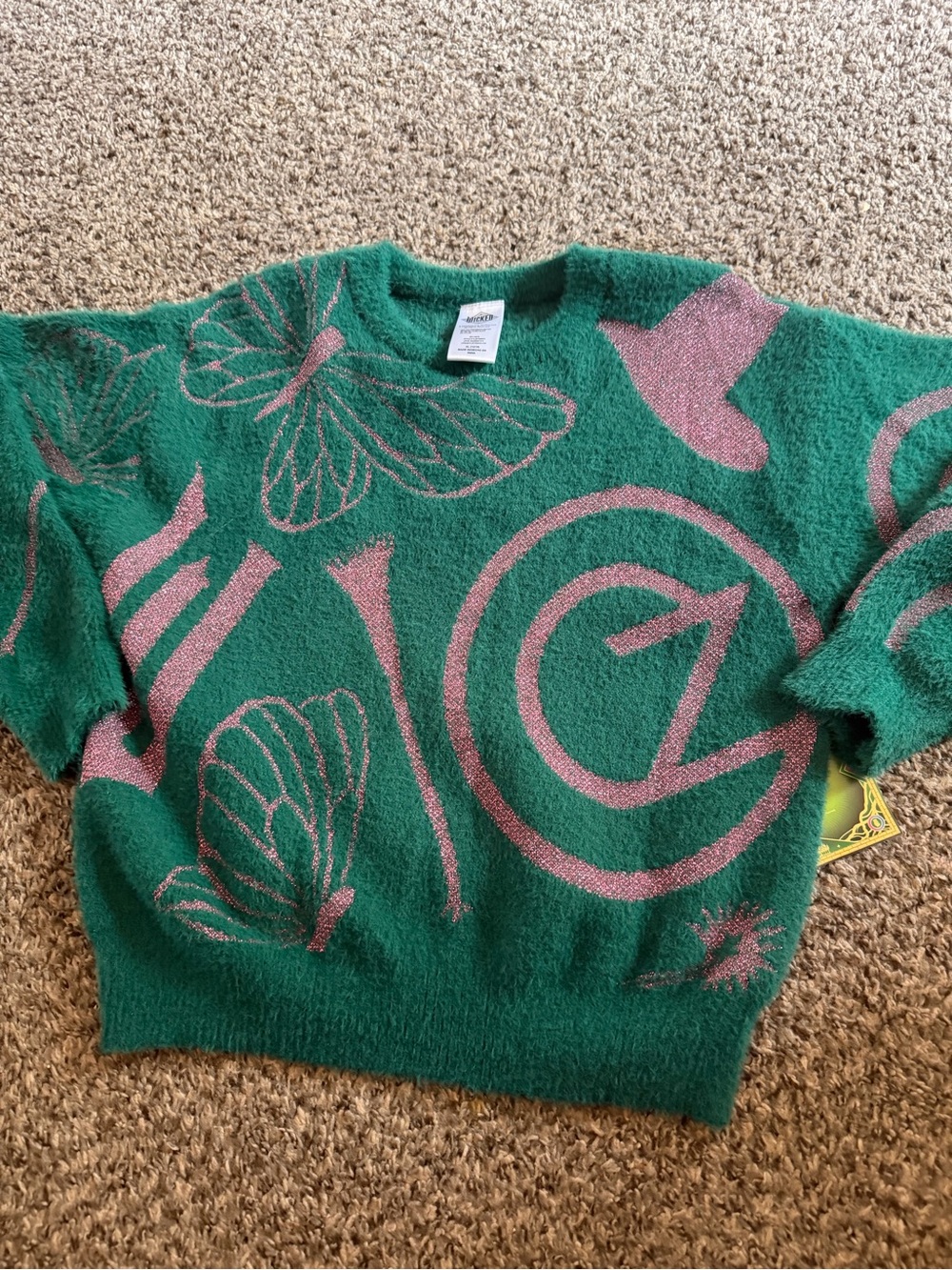 Girls Wicked  Green & Pink Graphic Crewneck Sweater